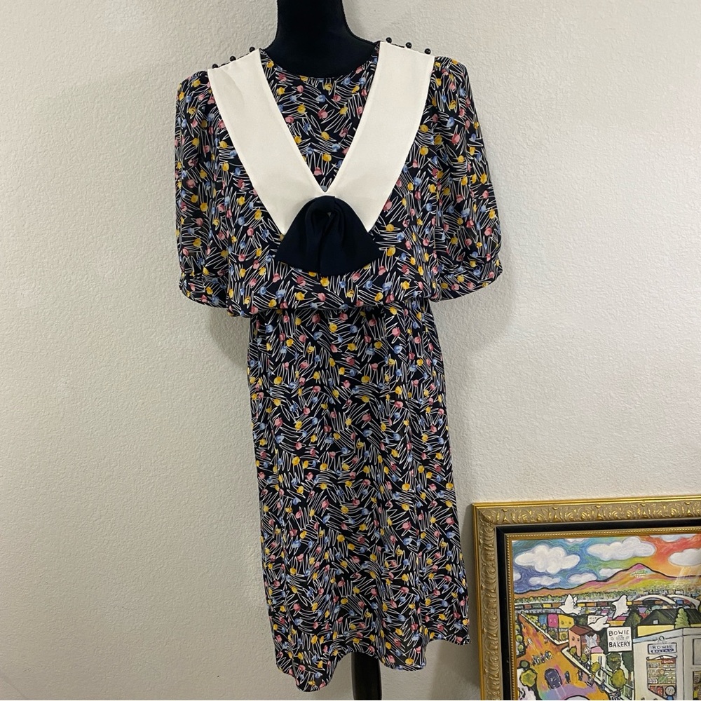 Vintage JB Two Dress, Button Attached Collar with Bow,Perfect Condition! Size 12